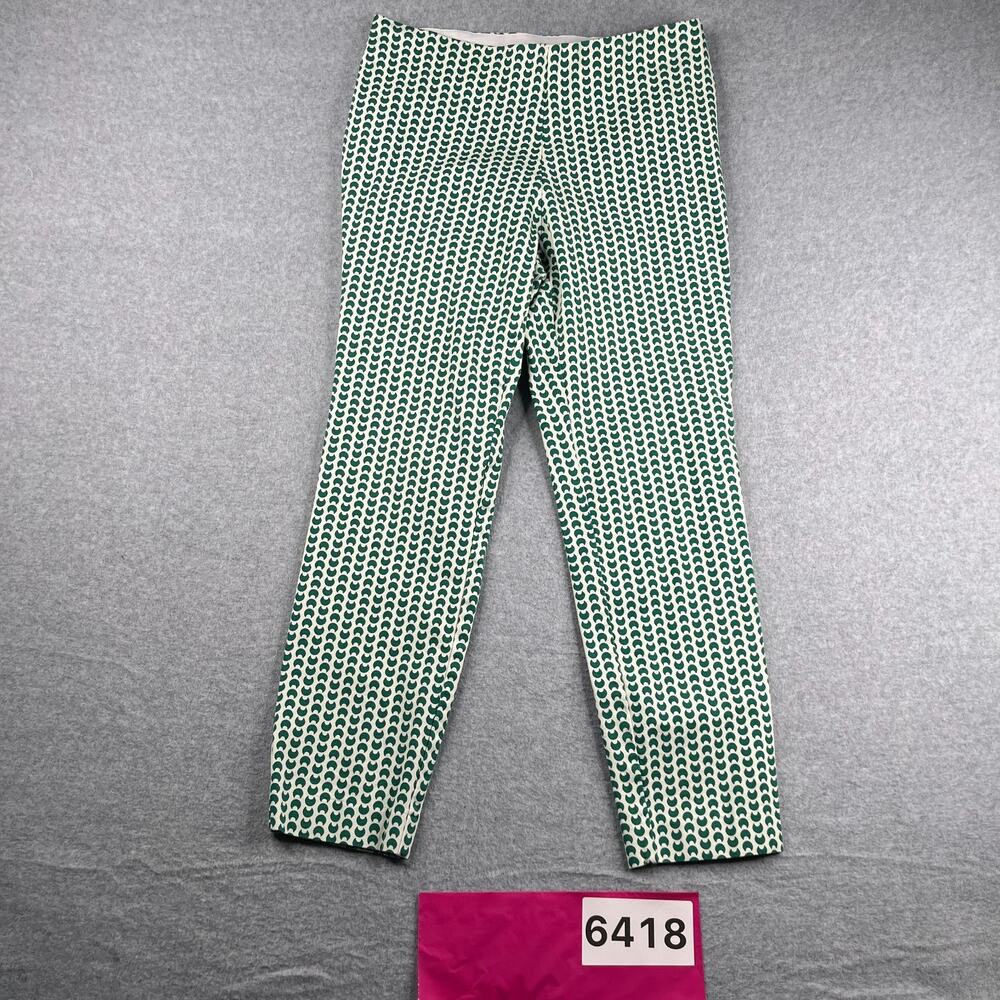 A New Day Pants Womens 8 Green Geometric Elastic Waist Side Zip Casual Stretch